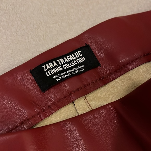 Red Vegan Leather Zara Pants Leggings - Picture 2 of 3